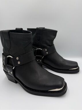 Anine Bing Black Leather Moto Buckle Ankle Boots